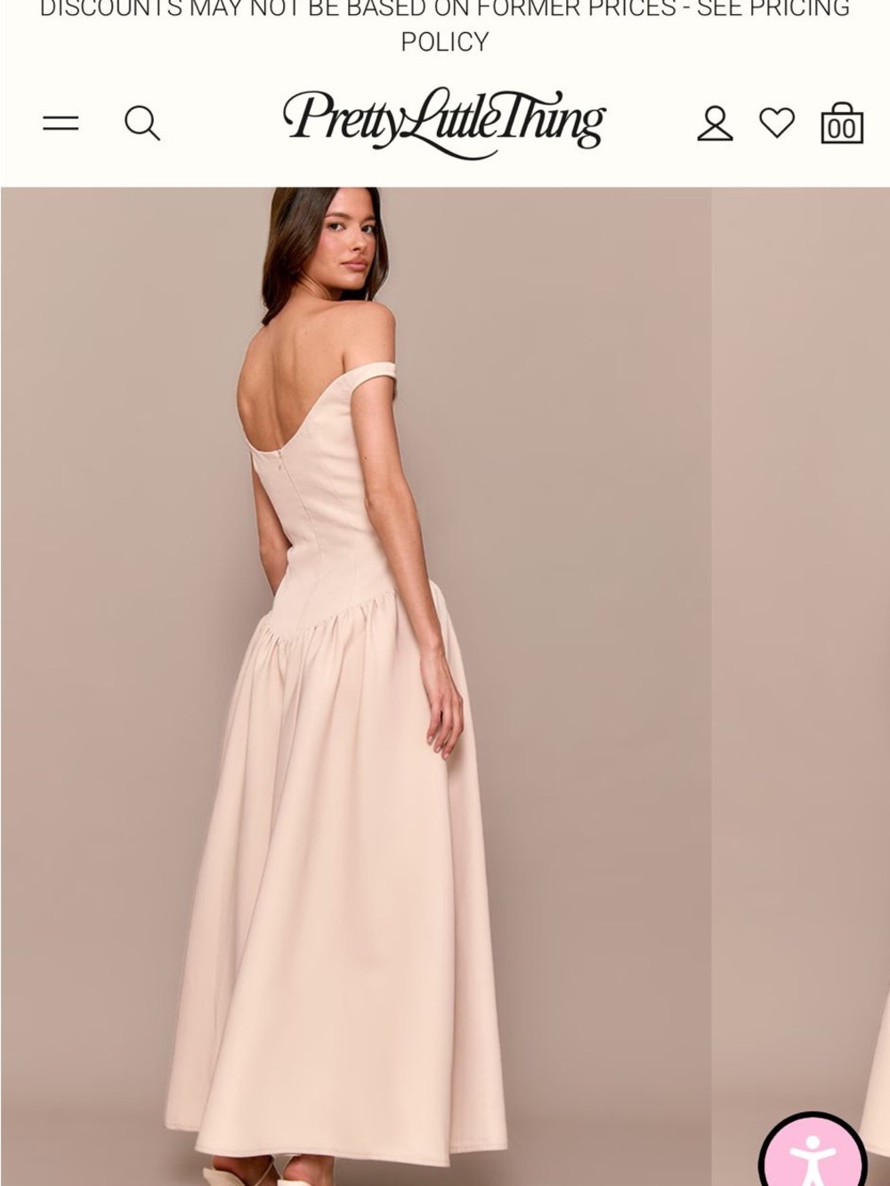 PrettyLittleThing CREAM WOVEN DIPPED BARDOT RUCHED MIDAXI DRESS